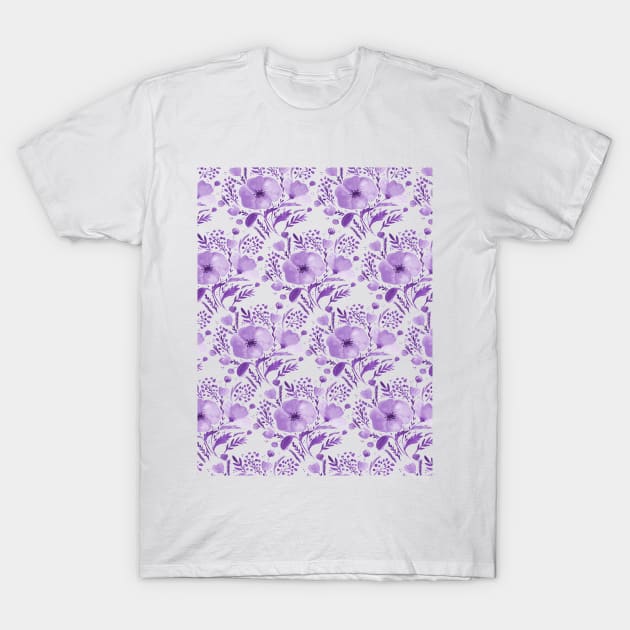 Watercolor poppies bouquet pattern - purple T-Shirt by wackapacka